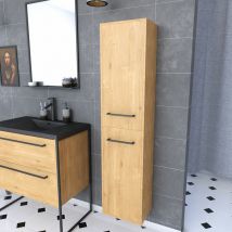 Aurlane - Colonne de salle de bain chêne brun 30x35x150 cm avec 2 portes chêne brun et poignées noir mat