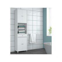 Colonne de SDB 4 portes 1 tiroir Blanc - BOBU - L 50.5 x l 32.9 x H 196.3 cm