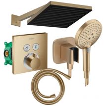 Colonne douche thermostatique Hansgrohe ShowerSelect e Douche de tête PulsifyS Flexible Isiflex Douchette Raindance SelectS bronze