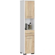 Abamihome - Colonne salle de bains akord fin Blanche 30 cm 2 portes 1 tiroir façade Chêne Sonoma 5 étagères 30x30x140 cm