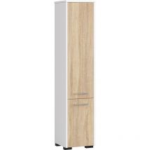 Abamihome - Colonne salle de bains akord fin Blanche 30 cm 2 portes façade Chêne Sonoma 5 étagères 30x30x140 cm