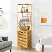 Maisonchic - Colonne pour Salle de Bain avec Panier à Linge Basculant et 3 Etagères de Rangement Meuble en Bambou et Toile d'Oxford Maison Chic