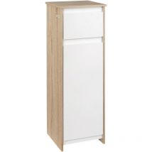 Kleankin - Meuble colonne bas salle de bain style cosy dim. 32L x 30l x 90H cm porte étagère tiroir mdf blanc aspect chêne clair