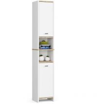 Akord - Colonne salle de bain beti Blanche 32 cm 2 portes façade Blanche 4 étagères 32x28x180 cm