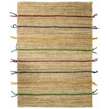 Hellin - color jute - Tapis en jute avec tresses en laine multicolores 120x170