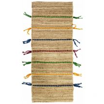 Hellin - color jute - Tapis en jute avec tresses en laine multicolores 50x150