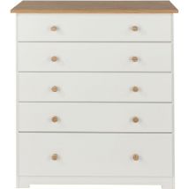 Core Products - 5 Drawer Chest - mdf/mdp - 80 x 38 x 96.4 cm - Soft White/Oak