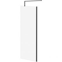 Colore - 8mm Clear Glass Matt Black 1850mm x 760mm Walk In Shower Screen including Wall Channel and Support Bar