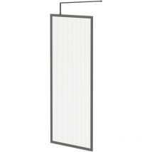 Colore - 8mm Fluted Glass Gunmetal Grey 1850mm x 800mm Fully Framed Walk In Shower Screen including Wall Channel and Support Bar