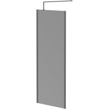8mm Smoked Glass Gunmetal Grey 1950mm x 800mm Walk In Shower Screen including Wall Channel with End Profile and Support Bar - Colore