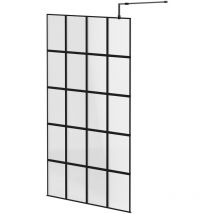 8mm Clear Glass Matt Black Crittall Frame 1950mm x 1200mm Walk In Shower Screen including Support Bars and Retainer Feet - Black - Colore