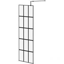 8mm Clear Glass Matt Black Crittall Frame 1950mm x 700mm Walk In Shower Screen including Support Bars and Retainer Feet - Black - Colore