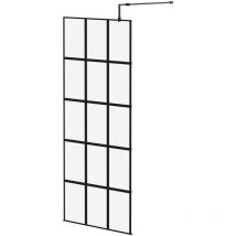 8mm Clear Glass Matt Black Crittall Frame 1950mm x 800mm Walk In Shower Screen including Support Bars and Retainer Feet - Colore