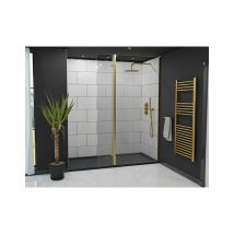 10mm Clear Glass Brushed Brass 2000mm x 300mm Walk In Hinged Return Shower Screen - Black - Colore