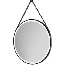 Colorado Matt Black Frame with Black Strap 800mm Round Illuminated Dimmable led Mirror with Demister and Touch Sensor - Colore