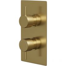 Round Brushed Brass Concealed Twin Thermostatic Shower Valve with Fully Knurled Control Handles - 1 Outlet - Colore