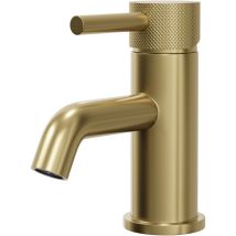 Colore - Round Brushed Brass Mini Mono Basin Mixer with Fully Knurled Tap Head