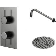 Colore - Round Gunmetal Grey Concealed Twin Thermostatic Valve Mixer Shower Including 200mm Fixed Shower Head and Wall Arm - 1 Outlet
