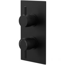 Colore - Round Matt Black Concealed Twin Thermostatic Shower Valve with Fully Knurled Control Handles - 1 Outlet