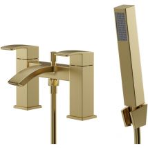 Square Brushed Brass Bath Shower Mixer Tap with Shower Kit - Colore