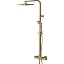 Colore - Square Brushed Brass Thermostatic Rigid Riser and Handset Shower System
