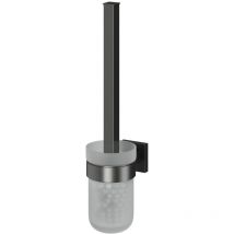 Colore - Vector Gunmetal Grey and Frosted Glass Wall Mounted Toilet Brush and Holder