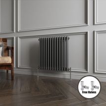 600x605mm 2 Column Radiator Central Heating Rads Cast Iron Style With Manual Radiator Valves