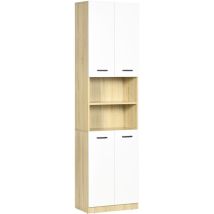 Kleankin - Columna auxiliar de baño armario alto de baño con 4 puertas 2 estantes abiertos y estantes ajustables estilo moderno 53x33,5x195,7 cm