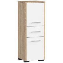 Columna de baño AKORD FIN Roble Sonoma 30 cm 2 puertas 1 cajón frente en color Blanco 3 estantes 30x30x85 cm