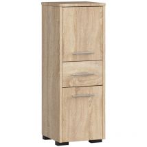 Abamihome - Columna de baño akord fin Roble Sonoma 30 cm 2 puertas 1 cajón frente en color Roble Sonoma 3 estantes 30x30x85 cm