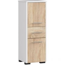 Abamihome - Columna de baño akord fin Roble Sonoma 30 cm 2 puertas 1 cajón frente en color Roble Sonoma 3 estantes 30x30x85 cm