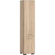 Abamihome - Columna de baño akord fin Roble Sonoma 30 cm 2 puertas frente en color Roble Sonoma 5 estantes 30x30x140 cm