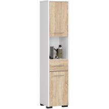 Abamihome - Columna de baño akord fin Blanco 30 cm 2 puertas 1 cajón frente en color Roble Sonoma 5 estantes 30x30x140 cm