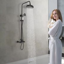 Gojoy - Columna de ducha de acero inoxidable, grifo de ducha, juego de ducha de lluvia, ducha redonda, grifo de ducha con alcachofa de mano, columna
