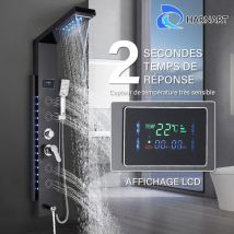 Suguword - Columna Ducha Hidromasaje,Panel de Ducha Hidromasaje Negro Set de Ducha con Pantalla lcd Ducha de Mano y 5 modos de Chorro