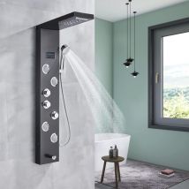 Suguword - Columna Ducha Hidromasaje,Panel de Ducha Hidromasaje Negro Set de Ducha con Pantalla lcd Ducha de Mano y 5 modos de Chorro