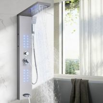 Suguword - Columna Ducha Hidromasaje,Panel de Ducha Hidromasaje Negro Set de Ducha con Pantalla lcd Ducha de Mano y 5 modos de Chorro