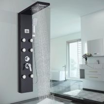 Suguword - Panel de Ducha Baño Columna de Ducha de Hidromasaje 5 Funciones Sistema de Ducha de Pared de Acero Inoxidable Cepillado con Pantalla lcd