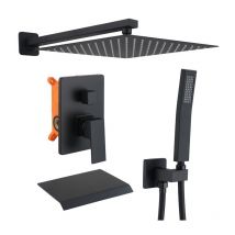 Ohpa - Columna de Ducha Empotrada Conjunto de Ducha Negra, Columna de Ducha Empotrable con Caño para Bañera, Ducha de Cabeza de 12 Pulgadas, Ducha de