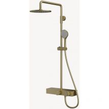 Columna de ducha moderna con repisa en oro cepillado sin regulador de caudal - Tabarca