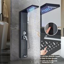 Suguword - Columna Ducha Hidromasaje,Panel de Ducha Hidromasaje Negro Set de Ducha con Pantalla lcd Ducha de Mano y 5 modos de Chorro