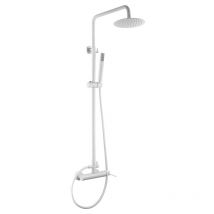 Mice - Conjunto Columna de ducha Monomando con barra extensible 95-125cm - Barra de ducha con Rociador y mango - Griferia de baño color Blanco Mate