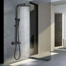 Warsione - Columna de ducha termostática, acero inoxidable, ducha flexible de abs, altura ajustable, color negro