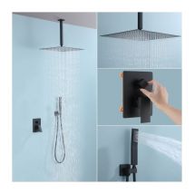 Ubeegol - Columna de Ducha Termostática Empotrada, Kit de Ducha Empotrada Negra, Conjunto de Ducha con Cabezal de Ducha de 16 Pulgadas, Cuerpo de