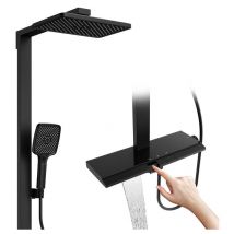 Ohpa - Columna de Ducha Termostática Con Placa Termostática de 40x14 cm, Conjunto Termostático, Sistema Antiburnos, Negra, Ducha de Mano con 3 Modos,
