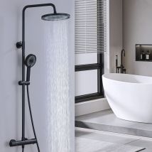 Ohpa - Columna de Ducha Termostática Conjunto Termostático, Sistema Antiburnos, Columna de Ducha Ajustable en Altura, Negra, Ducha de Cabeza Redonda