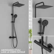 Auralum Max - Columna ducha termostática,cabezal ducha cuadrado 30x30cm, cabezal ducha redondo 5 chorros,ducha lluvia ajustable altura,con mezclador