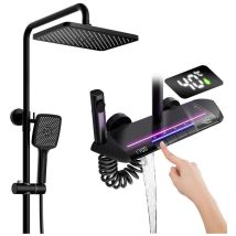 Esip - Columna Ducha Negro Termostatica led Pantalla Digital Grifo De Ducha Con Tecla De Piano Sistema De Ducha Con Rociador Ducha, Ducha De Mano,