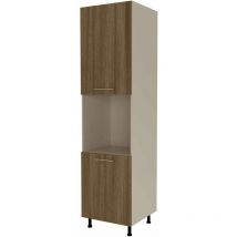 Md Block - Columna horno con 2 puertas acabado en nogal noceto, 235 cm(alto)60 cm(ancho)60 cm(largo)