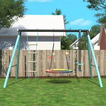Modfu - Columpio infantil 287x180x188cm con columpio y escalera, estructura de escalada, metal, azul